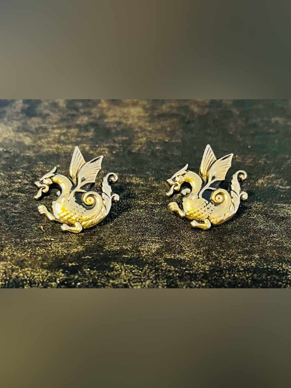 Rare SWANK Naga Sea Dragon vintage medieval mid century men's cuff links